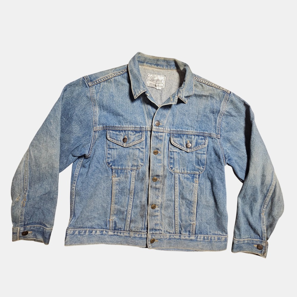 VTG Learsi International Denim Trucker Jean Jacket L Cotton 80s‎ Grunge Thrashed
